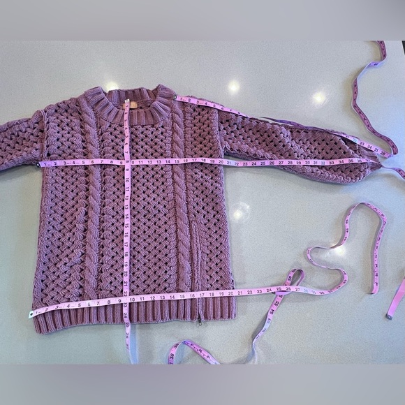 POL Chunky Open Weave Sweater Mauve tone Zipper Fun Detail Sz Small Leather Tag - Picture 5 of 7